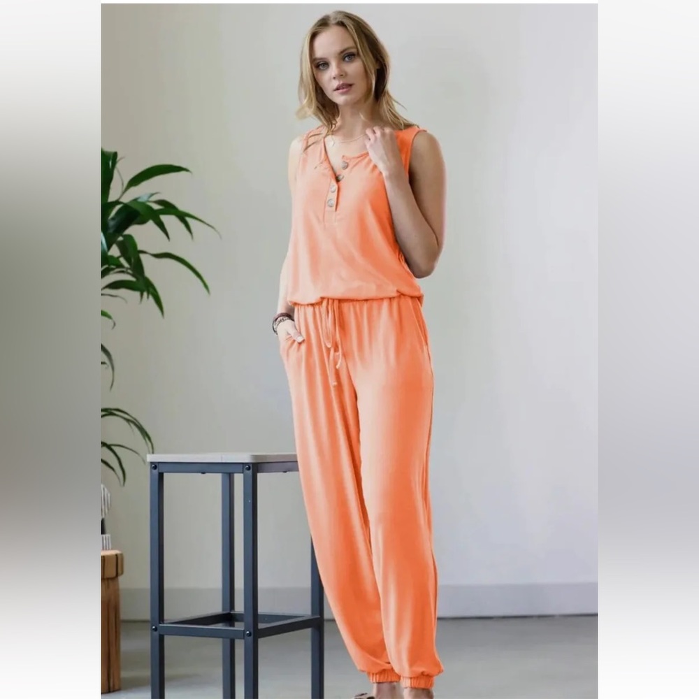 Coral button jumpsuit